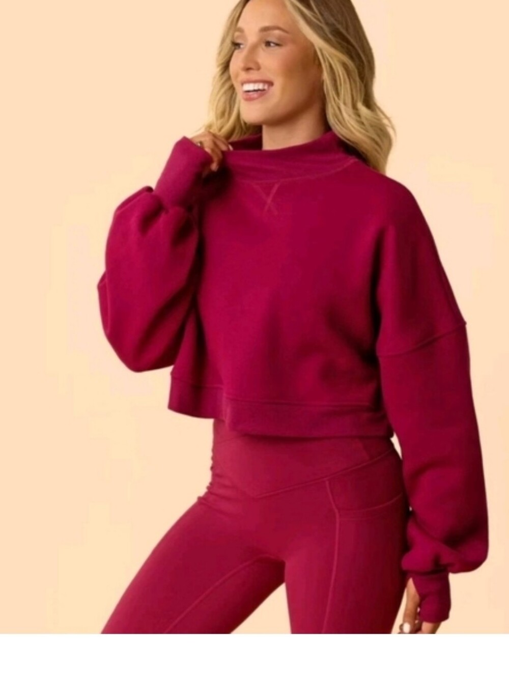 Blogilates Target Cropped Mockneck Oversized Thumbholes Sweater XS